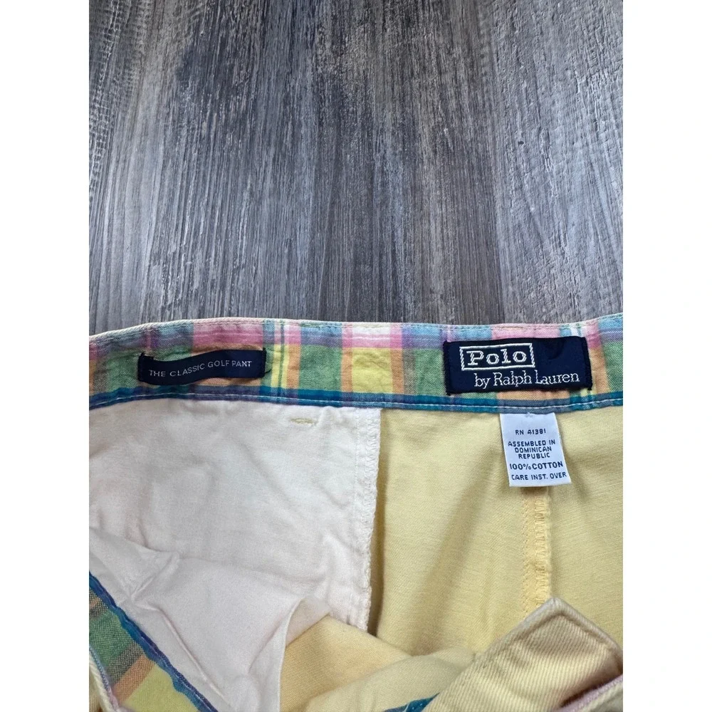 Polo Ralph Lauren Classic Golf Pant Mens 34x30 Yellow Pleated Cotton Chino Vtg